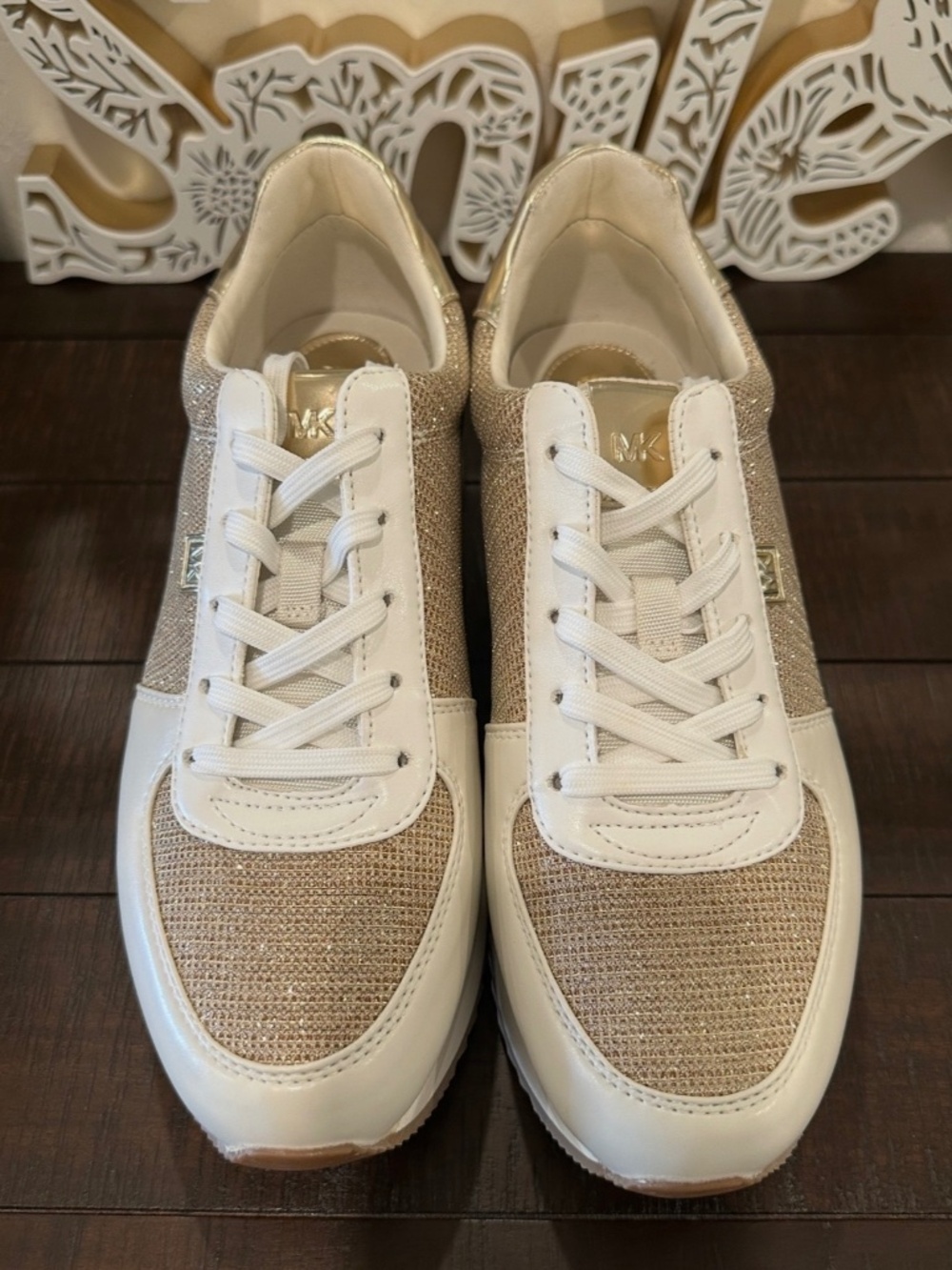 Women’s Michael Kors Monique Trainer Sneakers Logo Pale Gold 9.5 M